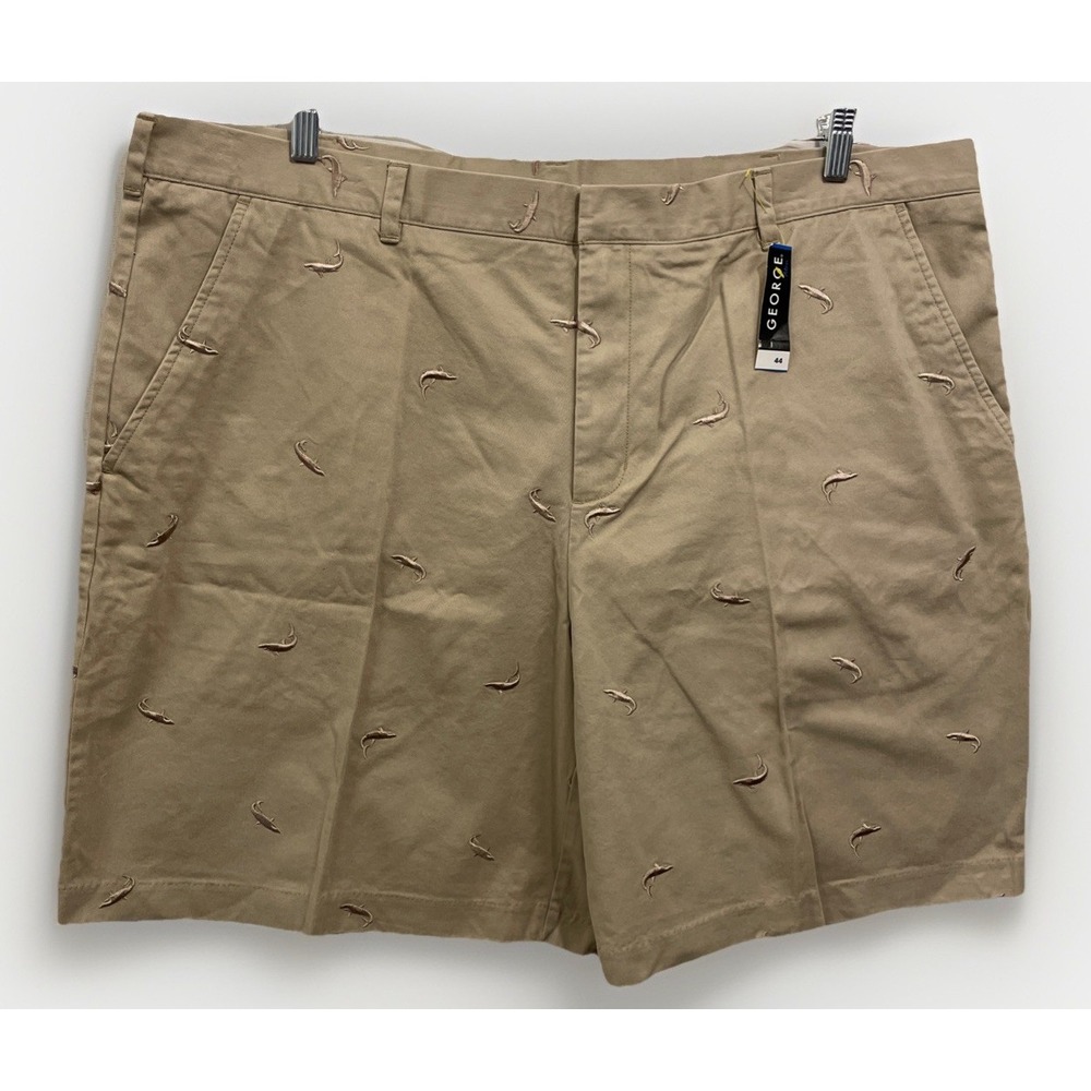 George NWT Beige All Over Embroidered Sharks Chino Shorts Men's Size‎ 44 X 9